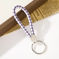 Portachiavi intrecciato in ecopelle viola e bianco con anello in metallo lucido - Bianco e Viola