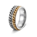 Bague rotative homme en acier titane avec double chaîne bicolore argent et doré - US 7 / Argent Or
