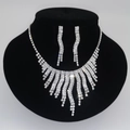 Elegant silver wedding jewelry set with sparkling tassel necklace and drop earrings - Silver Gorgeous Two-Piece Set (740)