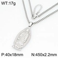 Collar de acero inoxidable plateado con colgante Virgen de Guadalupe y cadena box - Grande (40x18mm) / Color Acero