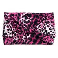 Pink and black leopard print bohemian stretch headwrap with a stylish front knot detail - 3-Pink Black Leopard