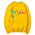 Yellow Mama Est 2025 Coquette hoodie featuring colorful letters and blue baby footprints - S / Yellow