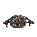Leopard print drawstring bucket bag with black leather strap and silver metal corners - Khaki