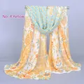 Lightweight yellow chiffon scarf featuring elegant floral and lattice print for women - Yellow (Ethnic Totem Floral)