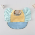 Waterproof baby bib with blue ruffle sleeves and large yellow leak-proof food catcher pocket - Wings - Yellow And Fruit Green / One Size