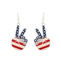 US flag themed V-gesture earrings with red white blue enamel and rhinestones - Victory Hand Style (11784)