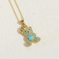 Collier ours doré orné de zircons bleus et d'un petit pendentif en forme de cœur - Ours Zircon Bleu Clair