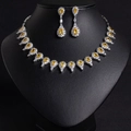 Detailed view of silver necklace and earrings set with yellow pear-shaped gemstones - Yellow Zircon Necklace & Earring Set