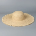Wide-brim raffia sun hat with frayed edges and dome top for summer beach vacations - M(56-58cm) / Natural