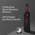 Automatic black folding umbrella with 16K reinforced ribs for high wind resistance - [32-rib Double-rib] 16k Fully Automatic (thickened Black Glue Sun Protection) Obsidian Black Automatic Umbrella / Gift Box Not Included