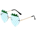 Fun strawberry shaped rimless sunglasses with light blue lenses and gold metal frames - Gold Frame Light Blue