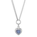 Collier fermoir OT argenté avec pendentif cœur en opale bleue et chaîne mixte - Collier en Acier avec Pierre Oeil de Chat Bleue (KN87150-Z)