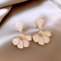 Pink enamel flower stud earrings with golden detail on elegant champagne silk fabric - Light Pink/Gold Flower