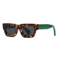 Retro oversized square sunglasses with tortoiseshell frames and deep green temple arms - Tortoise Frame Black Lens