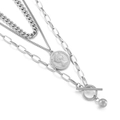Dreilagige silberne Halskette mit Münzanhänger, Perle und Gliederketten-Set - Silber Stil (KN199933-KLX)