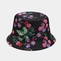 Reversible bucket hat with colorful berry floral print on premium black twill fabric - M (56-58cm) / 24# Black Colorful Berries
