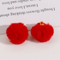 Vibrant red plush fuzzy ball charms with gold metal loops for DIY handmade jewelry crafts - Red