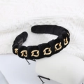 Cerchietto fatto a mano in velluto nero con catena di metallo dorato intrecciata - Nero 3541 / Nero con Catena d'Oro