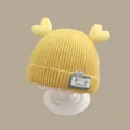 Vibrant yellow knit beanie for kids featuring cute 3D heart motifs and ear protection - Double Heart-shaped Hat Yellow (for 2 Months To 2 Years Old)