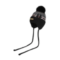 Winter knit trapper hat with pompom and earflaps in Fair Isle pattern for women - Black