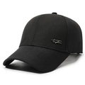Classic black baseball cap for men featuring a subtle texture and silver metal side logo - Adjustable / Black