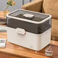 Extra large ivory medicine storage box with multi-layer organizer and safety lock - Extra Large / Ivory Rice