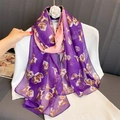 Elegant floral chiffon scarf in deep purple and pink tones with lily print design - Purple Pink Lily