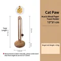 Cat paw acacia wood paper towel holder with decorative gold pendant and round base - Acacia Wood U-Shape - Cat Paw Pendant