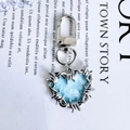 Blue marble heart keychain with silver barbed wire trim and metal lobster clasp - Blue Marble Texture Heart