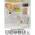 White kitchen pegboard set with shelves and hooks for drill-free wall storage - White Square Board Set 3 / White