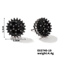 Unisex gunmetal round stud earrings featuring black zircon stones in 1.3cm size - Large Round(E03740-19)