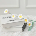 Handmade white lily of the valley crochet flower with yellow core on white carpet - Single Stem 5 Flowers 1 Leaf / White