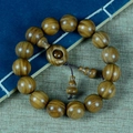 Argentinisches grünes Sandelholz-Armband mit natürlicher Maserung und Anhängern - Fortune Wheel + Gourd / 15mm x 15 Stk
