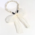 Dettaglio del cerchietto in rete bianca con eleganti perle e perline dorate su metallo - Stile Perla A Rete / Beige