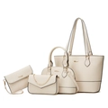 Elegante set di 4 borse in pelle PU bianco crema con borsa shopping e tracolla da donna - Bianco Puro