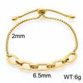 Adjustable golden stainless steel bracelet with 6.5mm oval links and 2mm round chain - Gold Oval Interlocking Style (KB167031-Z)