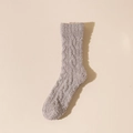 Light gray coral fleece mid-calf sock with cable knit texture for winter warmth - One Size / Khaki