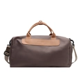 Coffee brown large fitness travel bag with PU leather handles and adjustable shoulder strap - Brown