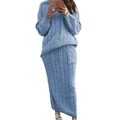 Ensemble bleu clair en maille torsadée avec pull à manches longues et jupe midi à poche - 3XL / Haut Et Bas / Bleu