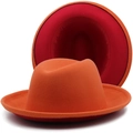 Two-tone wool fedora hat in vibrant orange and deep red with a wide upturned brim - M(56-58cm) / Orange And Red