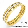 Gold plated titanium steel bangle with hollow Roman numerals and shimmering crystals - Combination Style / 14mm Width (KB190313-GC)