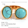 18K gold-plated stainless steel open ring featuring two green turquoise stones, 12.7g - Exaggerated Open Double Artificial Turquoise Ring-Gold