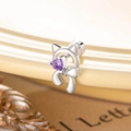 Cat stud earring in silver titanium steel with a purple heart-shaped stone and bow - Purple (Single Piece)