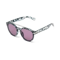 Retro double bridge sunglasses with blue marble pattern frame and purple tinted lenses - Marble Frame Pink Lens