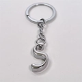 Polished silver metal keychain with a minimalist letter S pendant on a white background - Letter S / Silver
