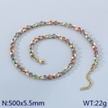 Colorful enamel inlay on golden Cuban link stainless steel necklace with lobster clasp - Jumping Colorful Enamel Cuban Chain (KN291685-Z)