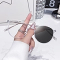 Transparent round frame blue light glasses with photochromic lenses and thin metal temples - Photochromic Grey / Transparent Silver Frame