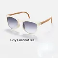 Foldable sunglasses with cream frame, wood grain temples and purple gradient lenses - 1st Gen - Grey Coconut Tea