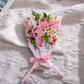 Pink rose bouquet 3D greeting card with gold foil text and ribbon bow decoration - Carnation - Best Wishes