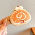 Chouchou en peluche marron avec décoration de gâteau suisse orange pour femme - Pince à Cheveux en Peluche Swiss Roll (3#) / Env. 7,3 cm